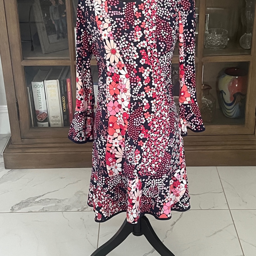 Michael Kors Pink and Black Floral Long Sleeve Dress NWOT